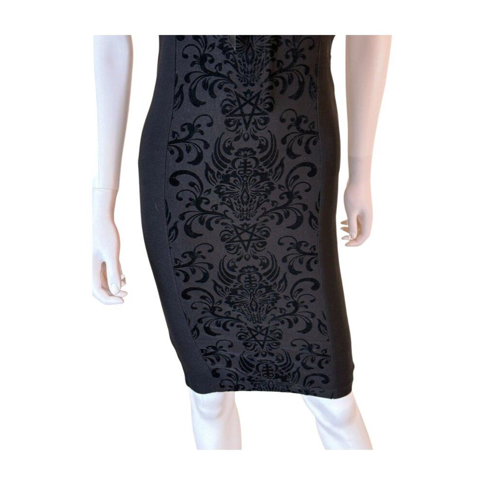 Killstar Gothic Velvet Flocked Halter Dress XS – Lace Up Corset Back Witchcore - Picture 3 of 9